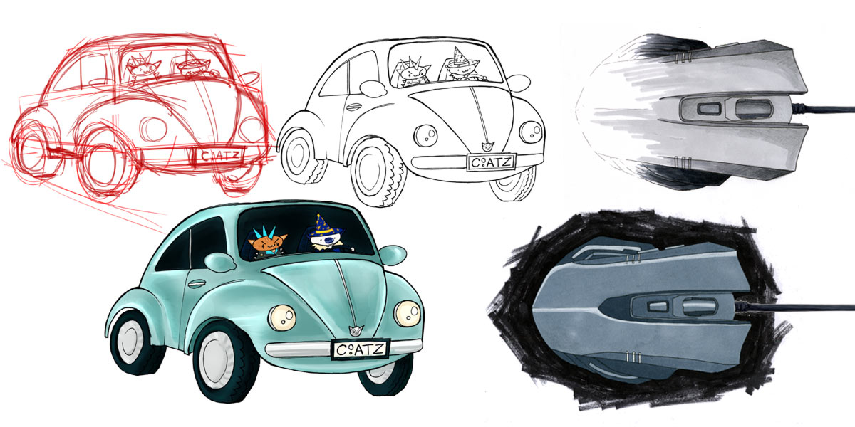 Vorstudium Design Skizzen, Scribble und Marker